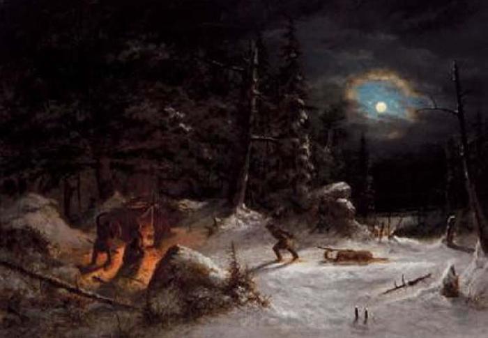 Cornelius Krieghoff Indian Hunters Camp, Moonlight